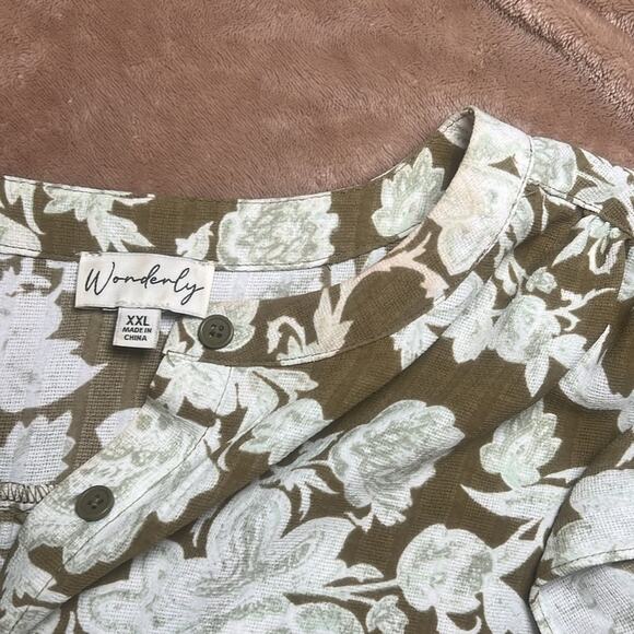 2 Wonderly Button Up Blouses Floral Green White Rust Ruffles Women's Size XXL - Picture 3 of 6